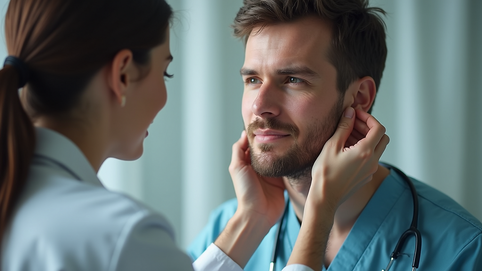 Close-up view of a doctor examining a patient's ear