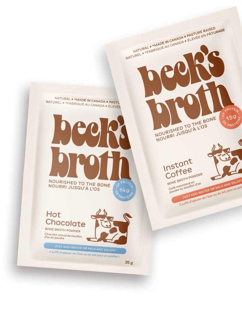 Beck's Broth packages of coffee and hot chocolate