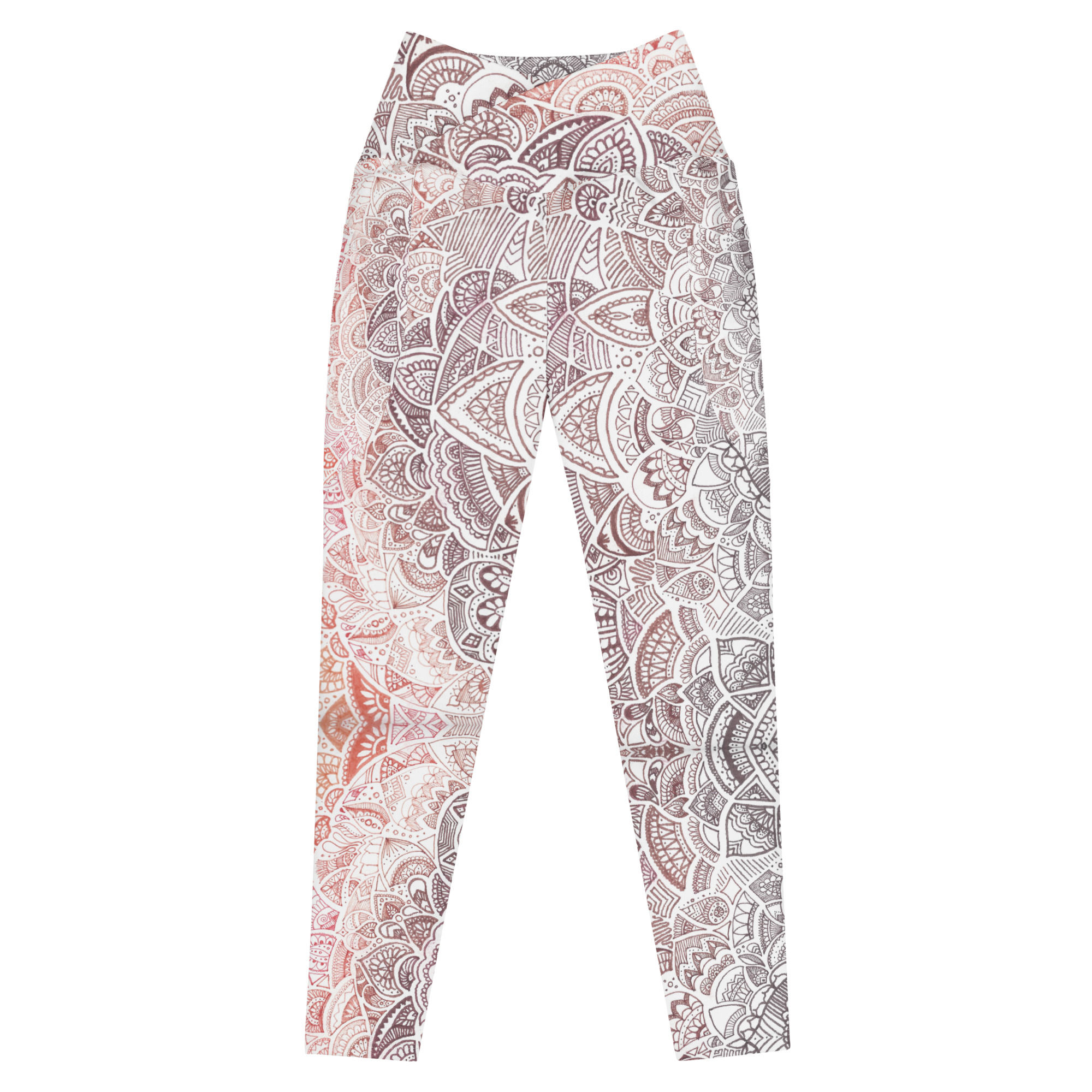 "Brown" Art Print Crossover leggings with pockets