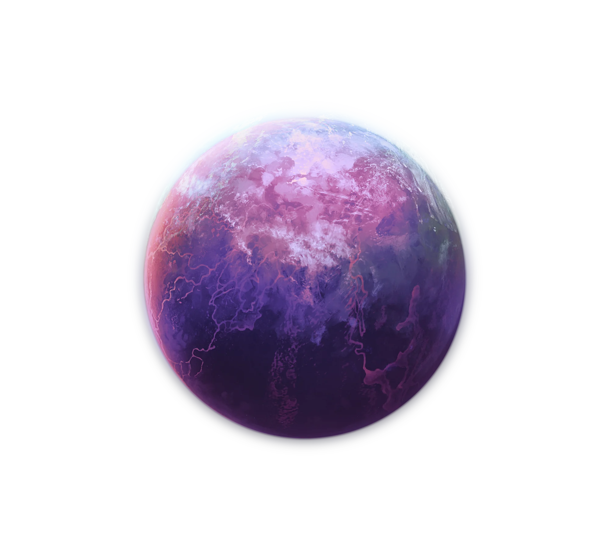 A purple and blue alien world surrounded by moons