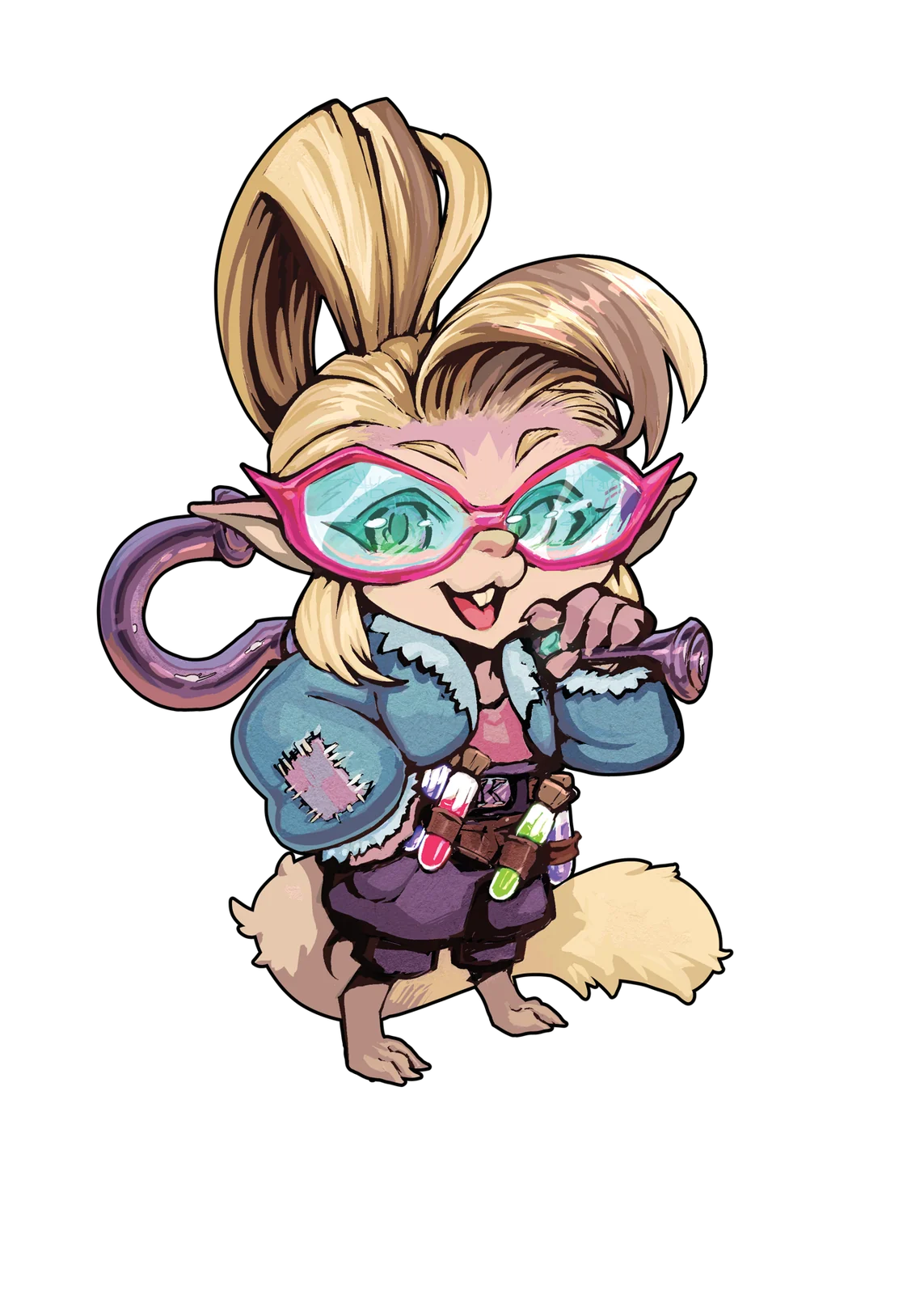 Keira, a hero wearing goggles and carrying potion bottles