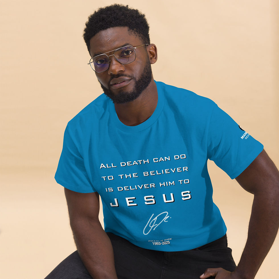 Thumbnail: 'All Death Can Do' Charlie Kirk Quote Unisex Classic Tee_front | sapphire