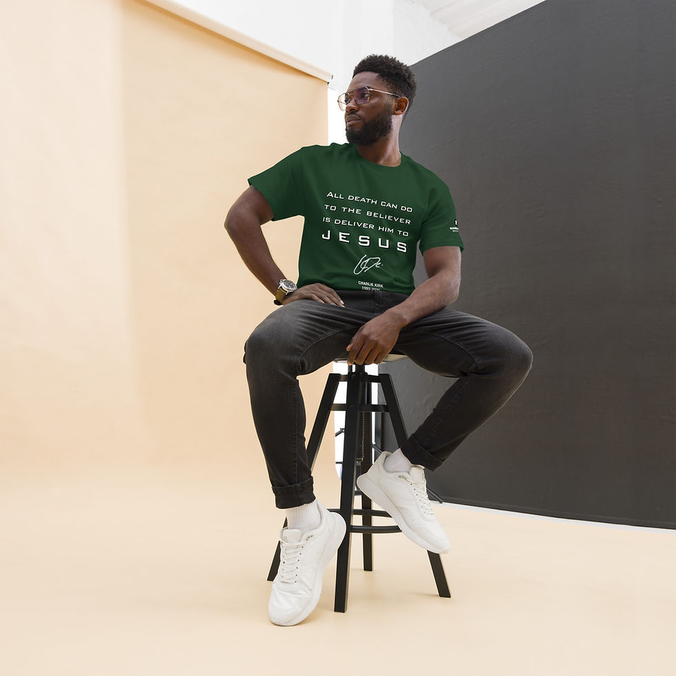 Thumbnail: 'All Death Can Do' Charlie Kirk Quote Unisex Classic Tee_front | forest green