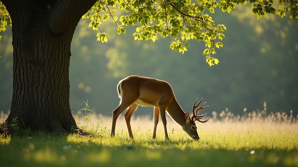 Eye-level view of a deer near a White Alder tree