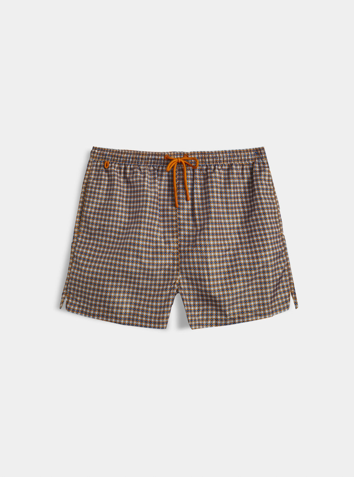 Short de bain marron à motif avec cordon orange