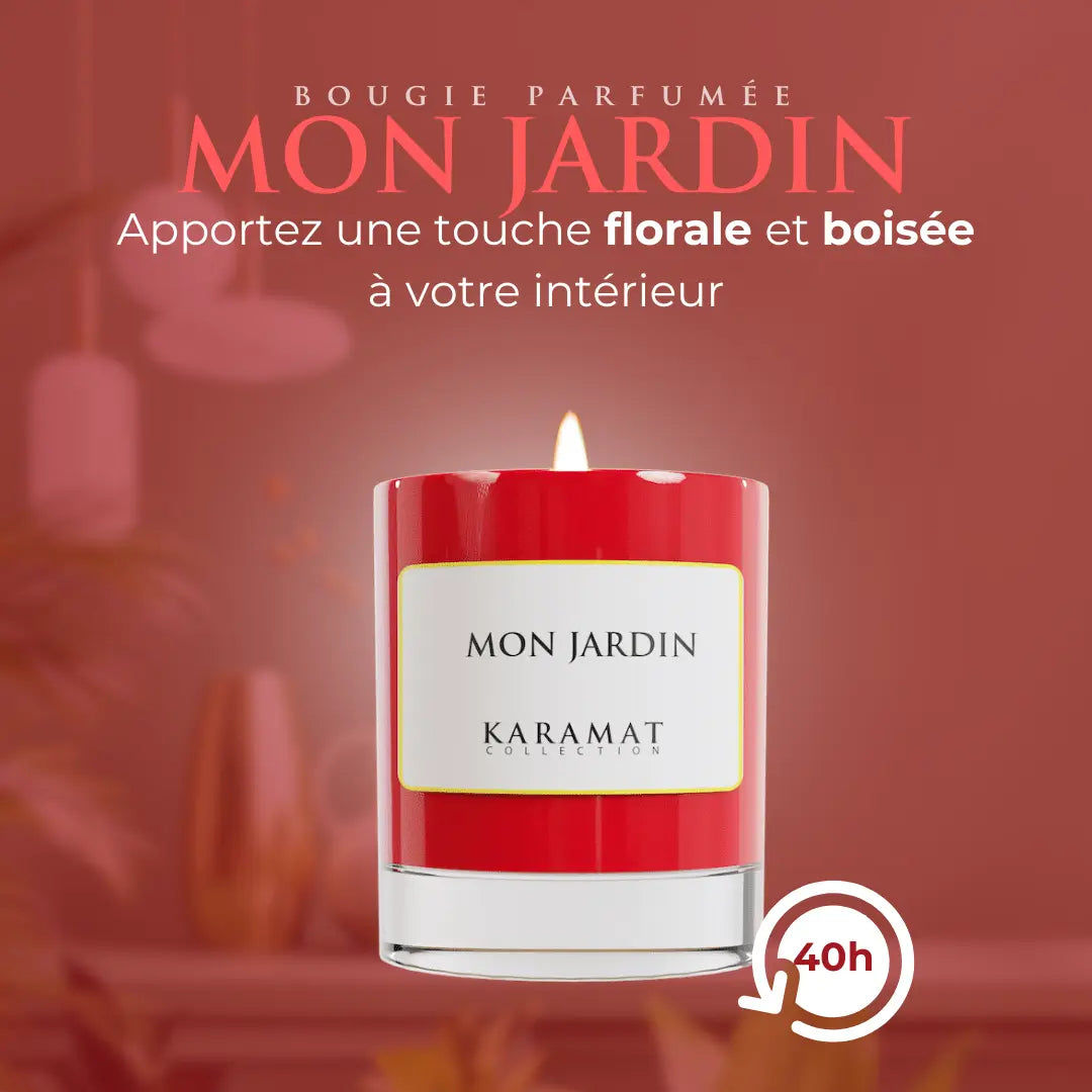Bougie parfumée rouge Mon Jardin Karamat, 40h