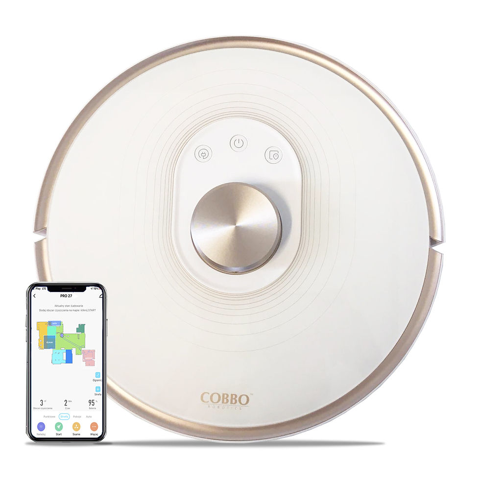 Robot aspirateur COSBO blanc avec carte sur smartphone