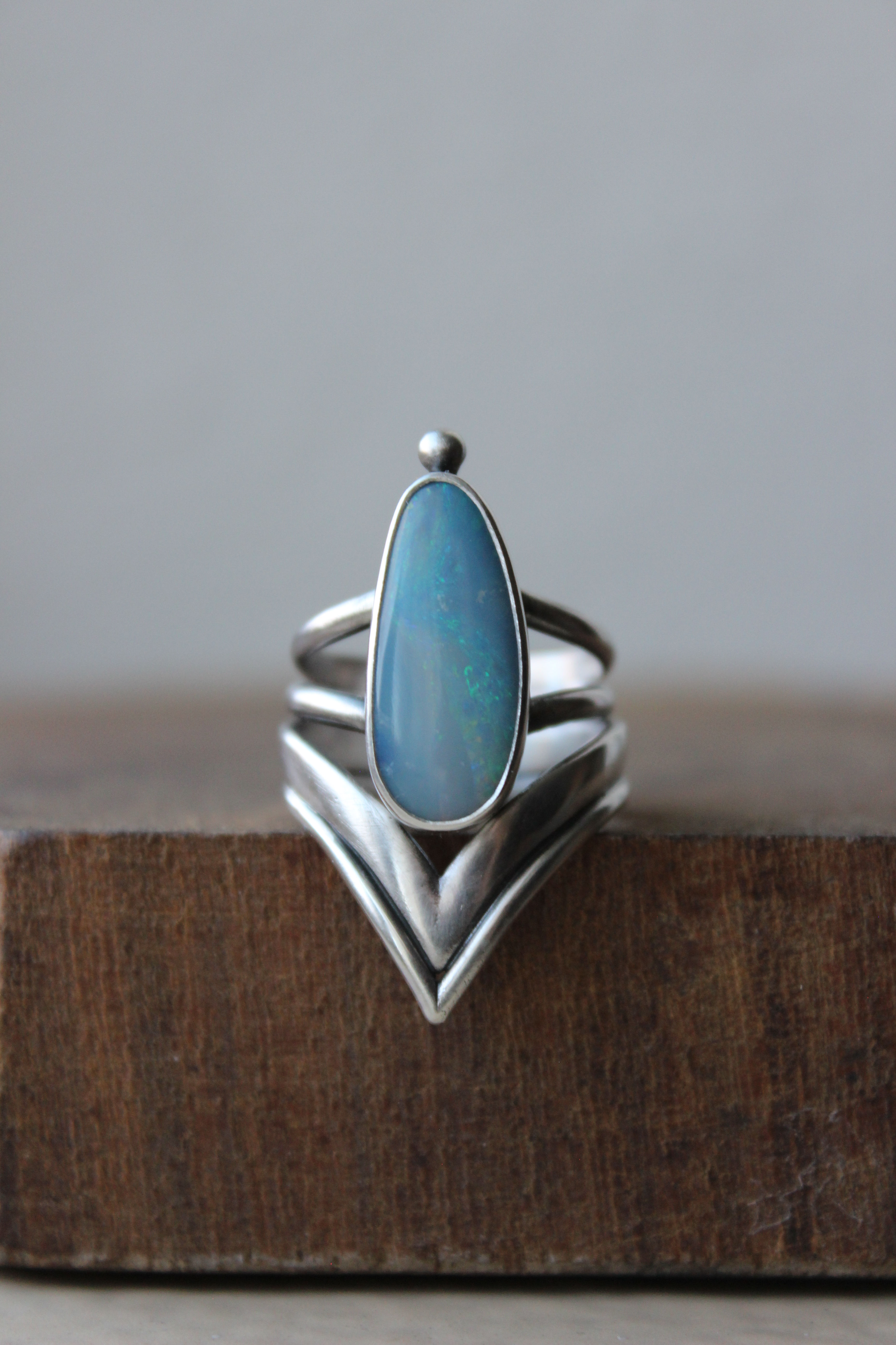 Australian Opal Stacker Ring, Size 6.5 US