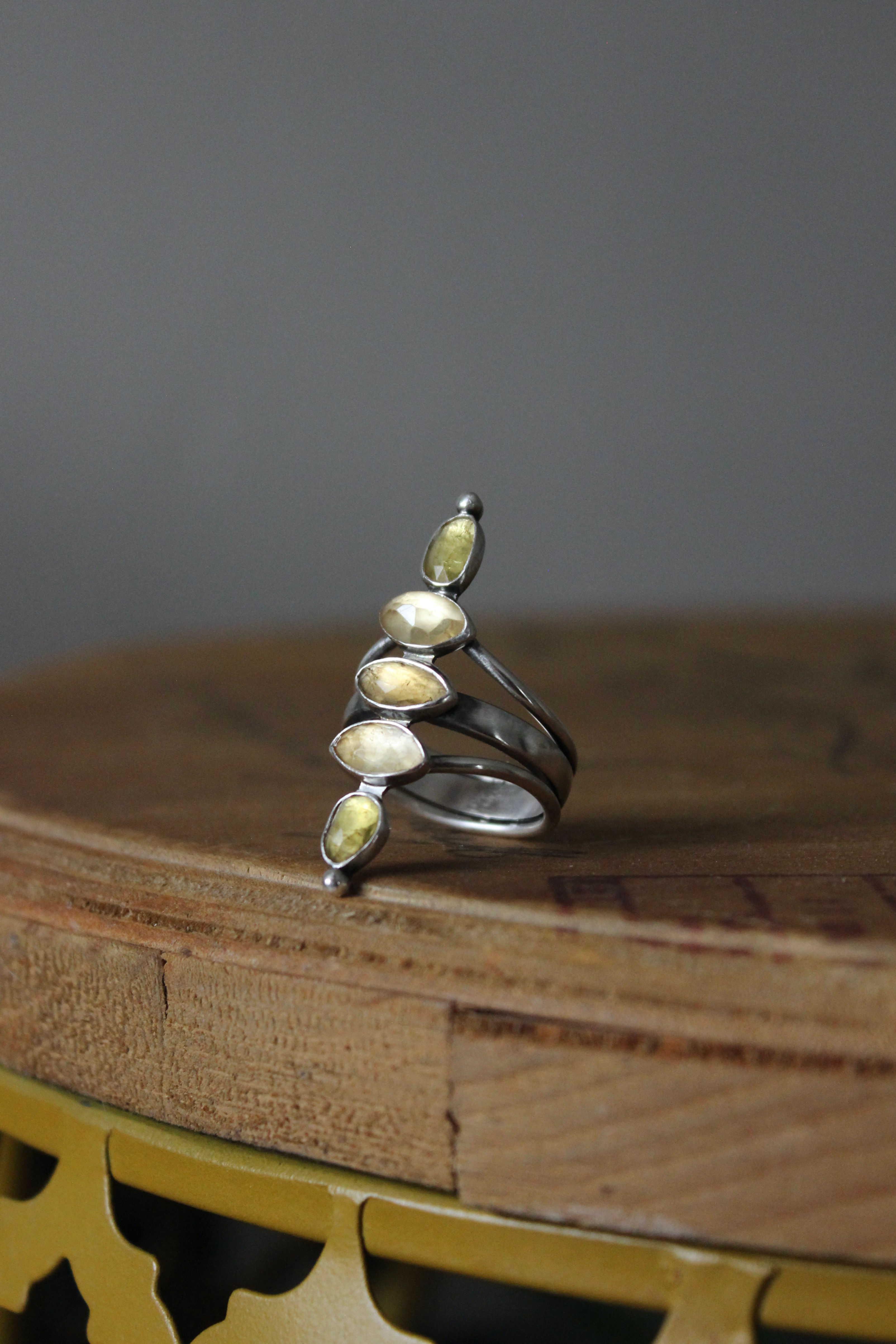 Yellow Tourmaline Cairn Ring, Size 8.5 US