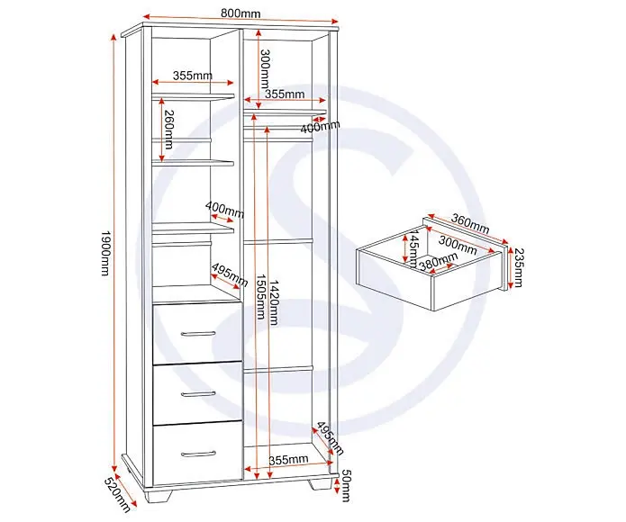 Thumbnail: OLIVER 1 DOOR 3 DRAWER OPEN SHELF WARDROBE - LIGHT OAK EFFECT