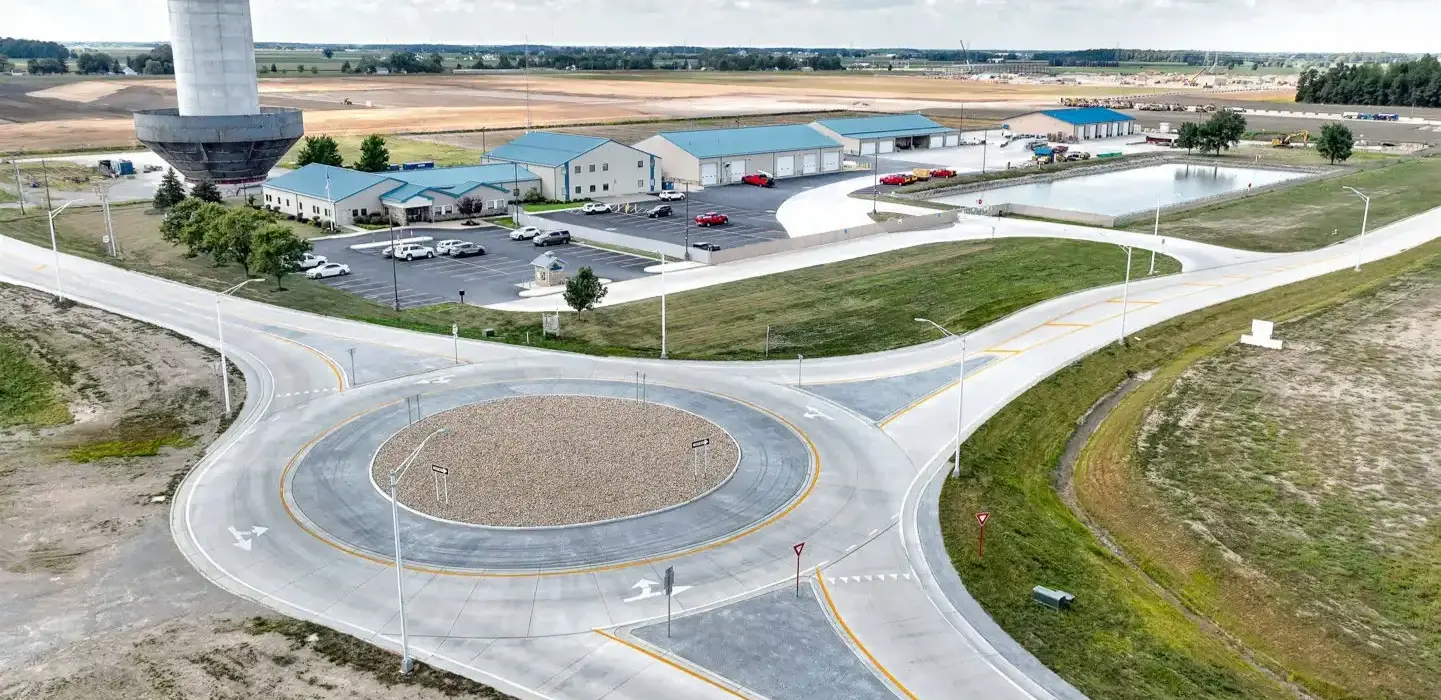 Aerial view of roundabout.