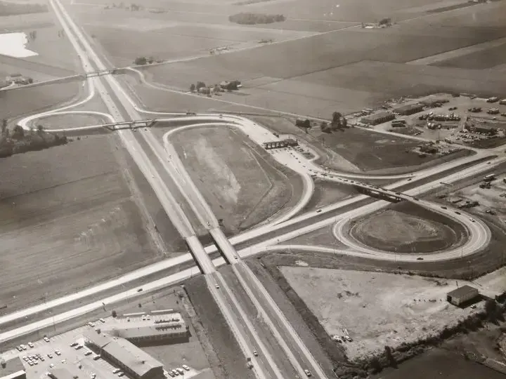 Historic aerial of the Ohio Turnpike's Stony Ridge Interchange