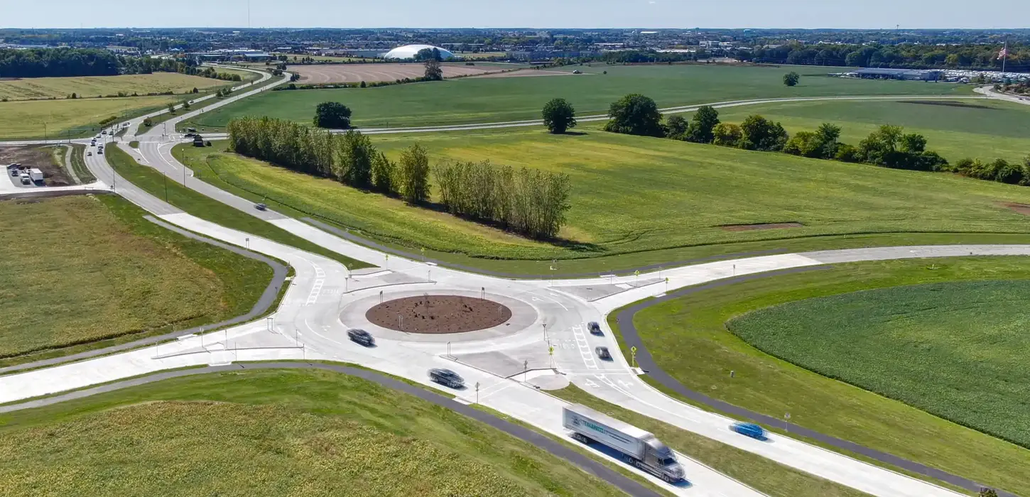 Aerial view of roundabout.