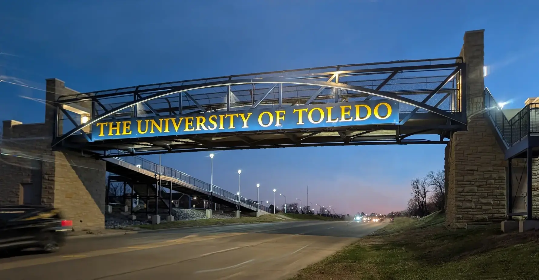 Pedestrian bridge at the University of Toledo.