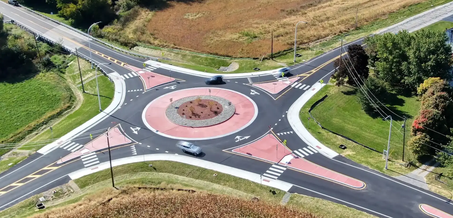 Aerial view of roundabout.