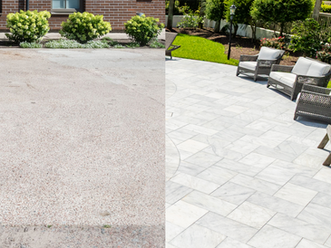Split view of Poured Concrete and Interlocking Paver Systems