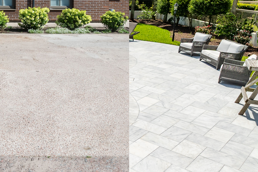 Split view of Poured Concrete and Interlocking Paver Systems