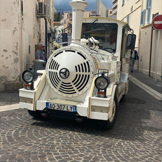 The tourist mini-train weaving through the streets of Cannes