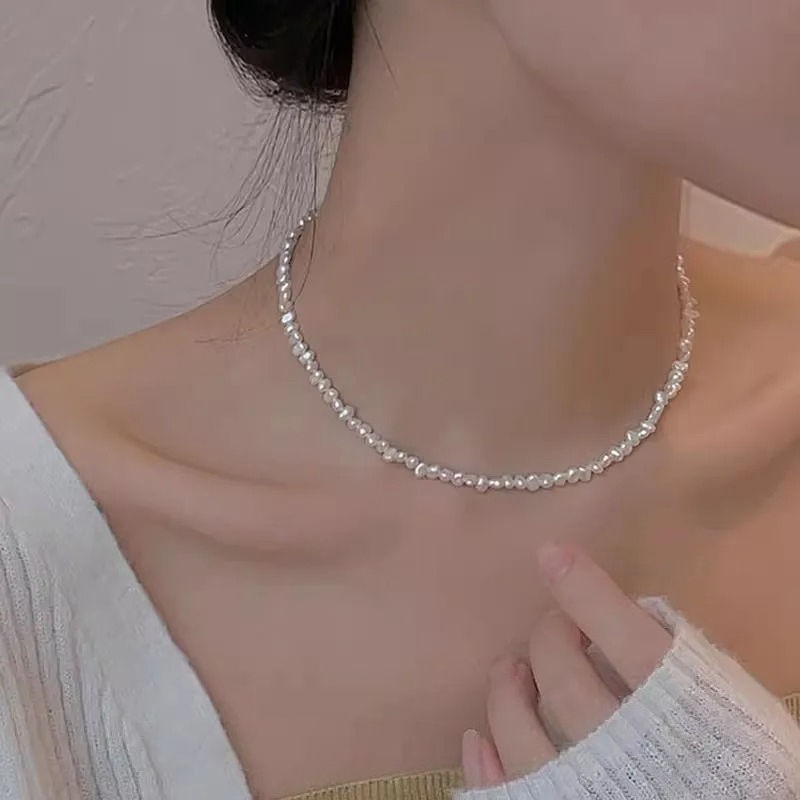 4-5mm Baroque Freshwater Pearl Necklaces with 5cm Extend Chain 925 Sterling Silv