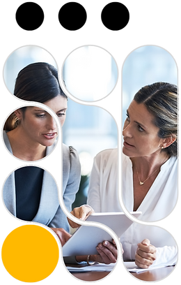 Optrua Contact Us 2 professional business women talking while looking at tablet screen