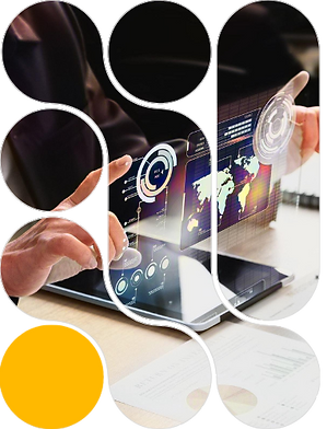 Business woman touching tablet screen