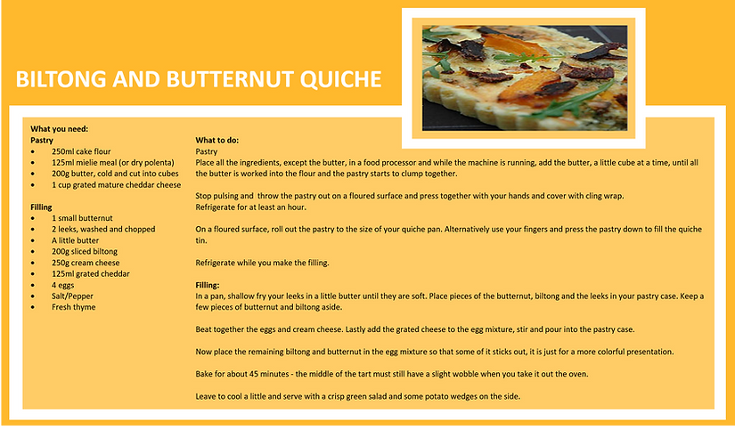 biltong and butternet quiche