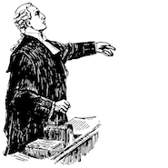 Sketched barrister in court