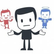 Angel and Devil on either side of shoulder