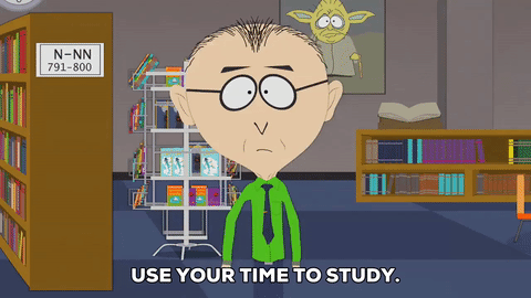 Cartoon in a library gif