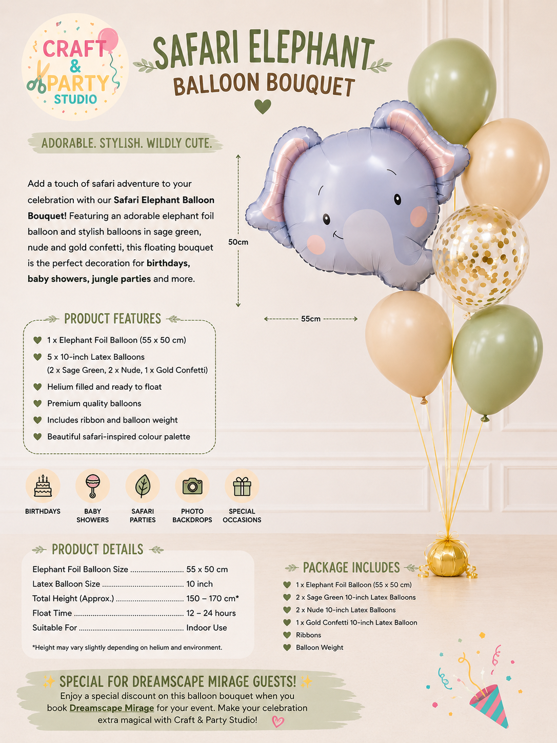 Safari Elephant Balloon Bouquet | Special rate for Dreamscape Mirage