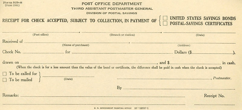 1941 Savings Bond & Postal Cert Form