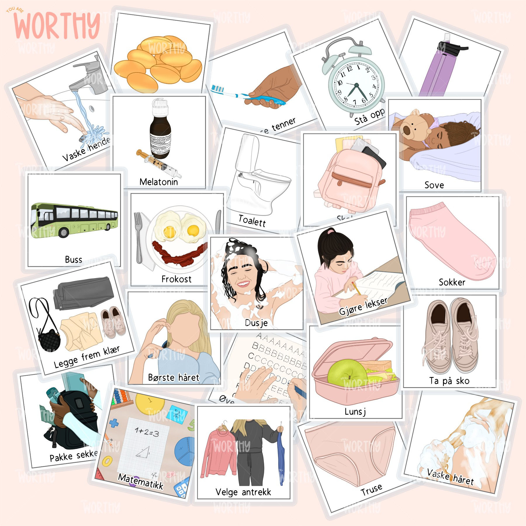 Min dag | Eldre skolebarn jente | Pakke med 24 bildekort