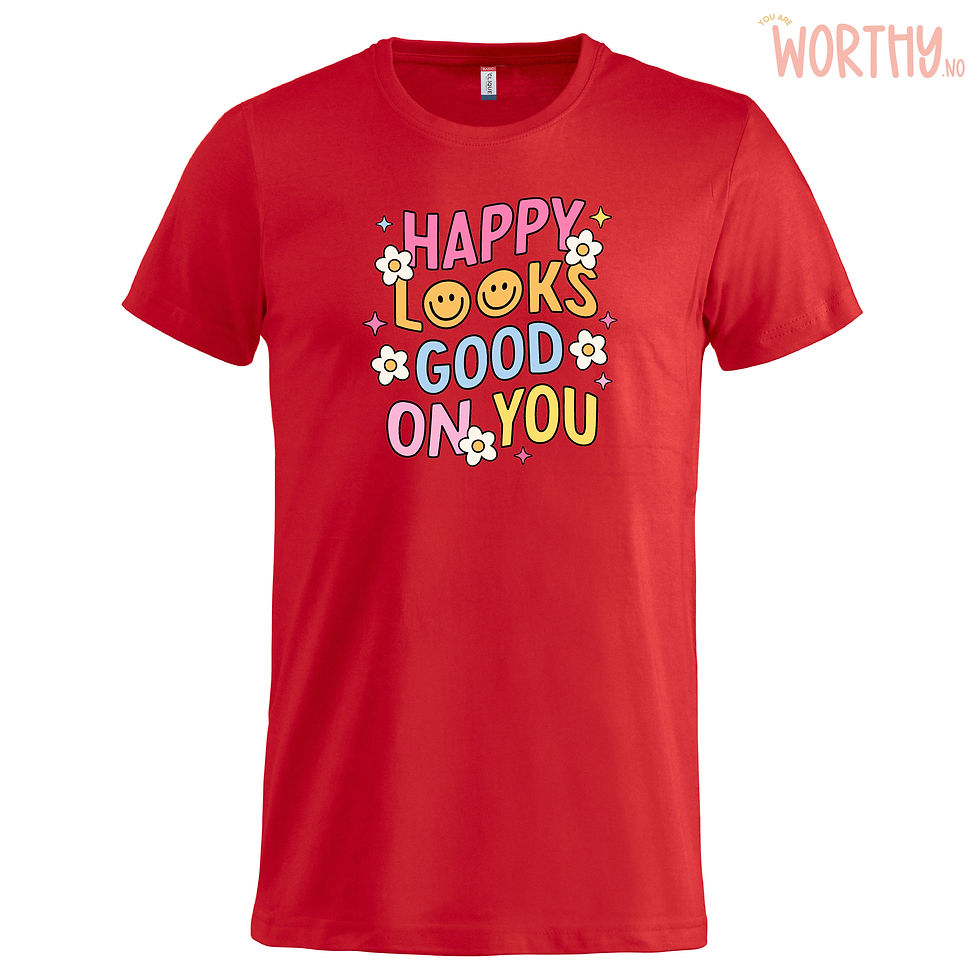 Miniatyrbilde: Happy looks good on you | Unisex T-skjorte