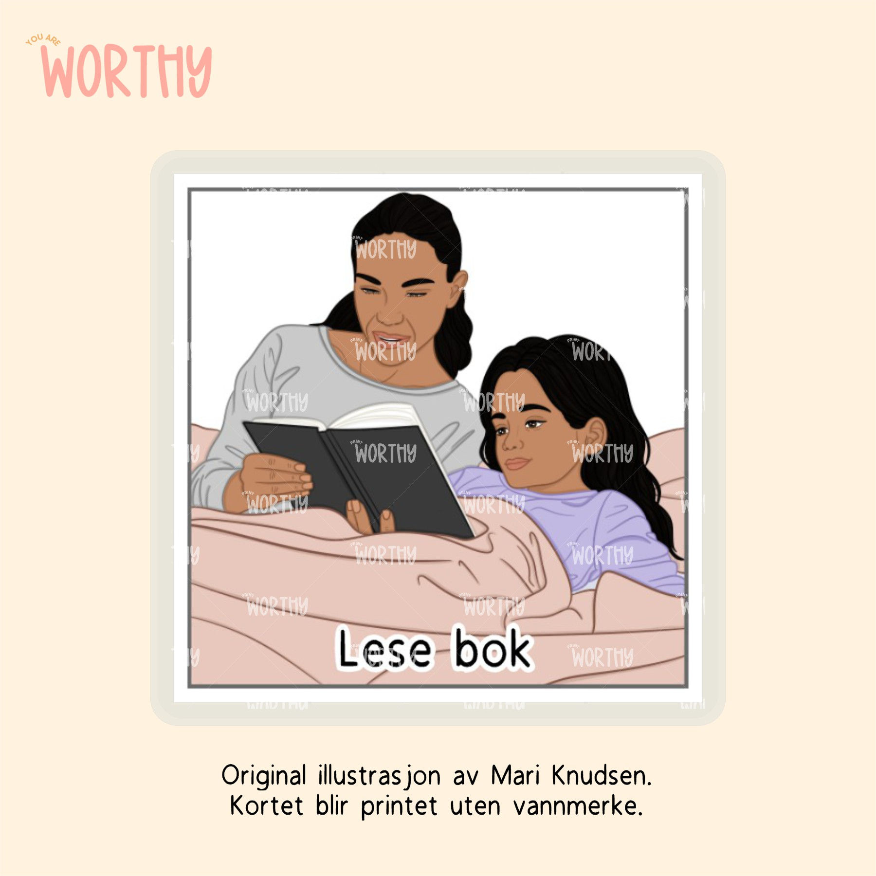 Lese bok mamma og jente - Bildekort