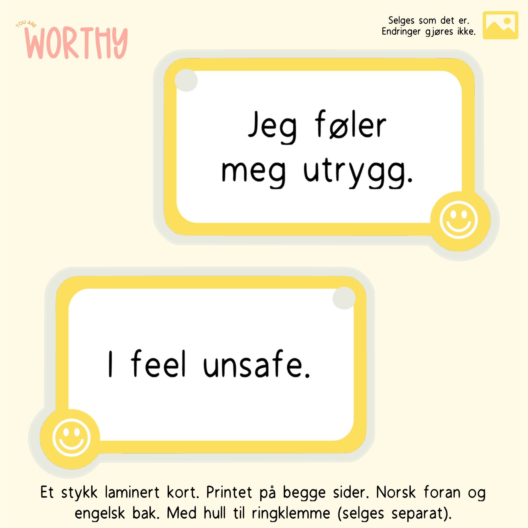 Jeg føler meg utrygg | Et kort | Ordkort