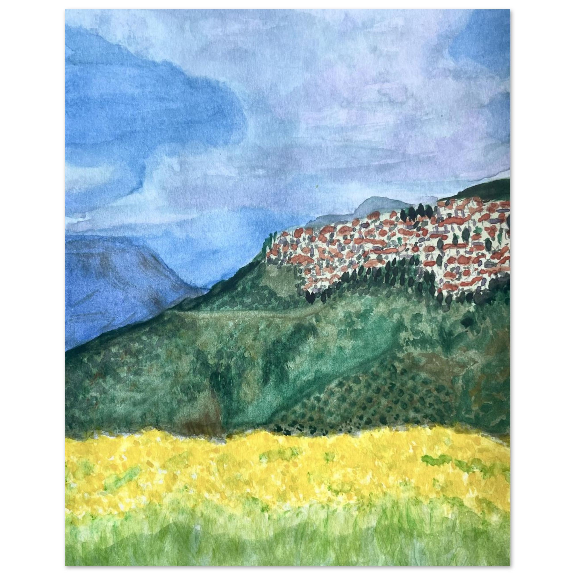 Greece Travel Watercolor - Matte Paper Poster