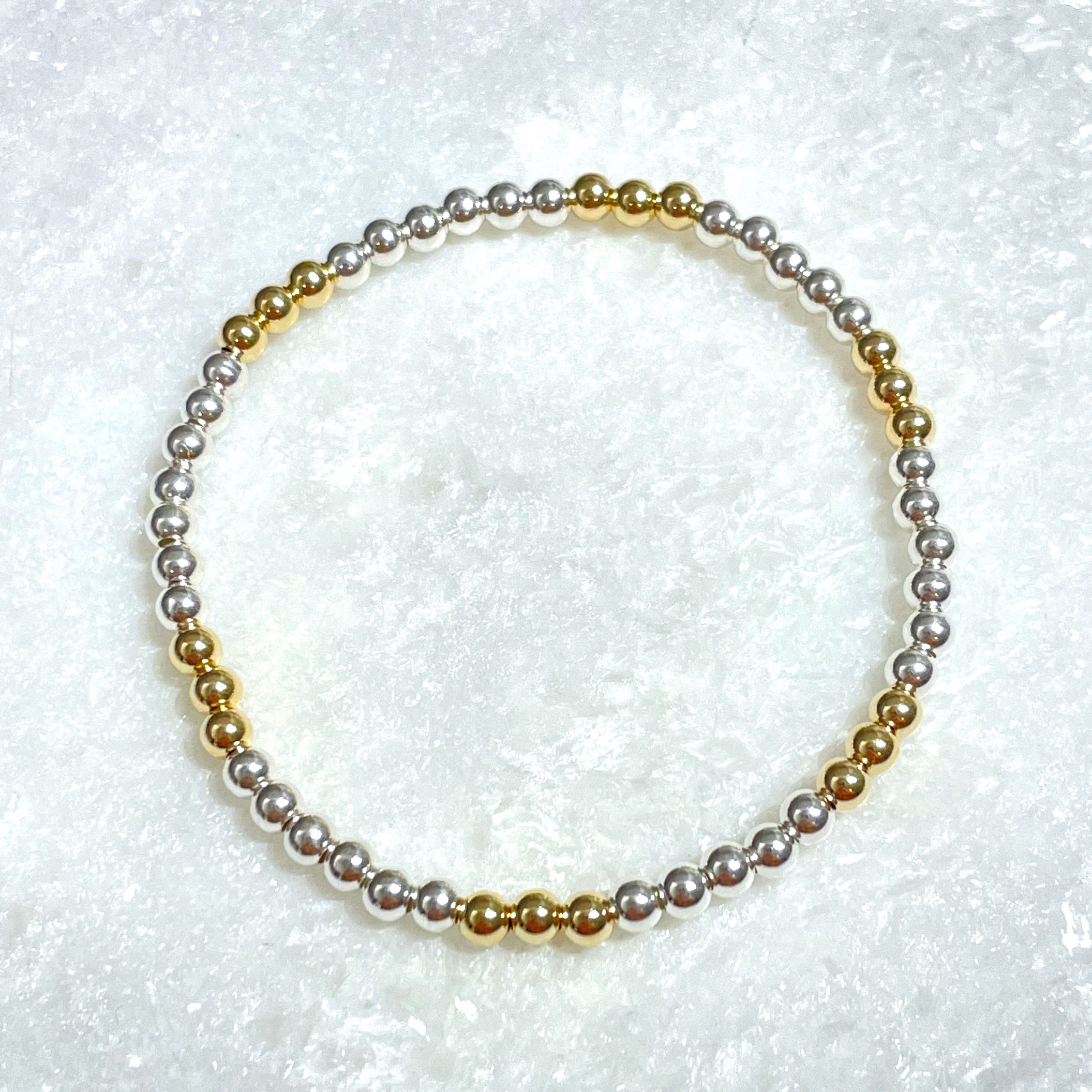 Silver &  Gold 4mm Beads Stretch Bracelet B453-SS