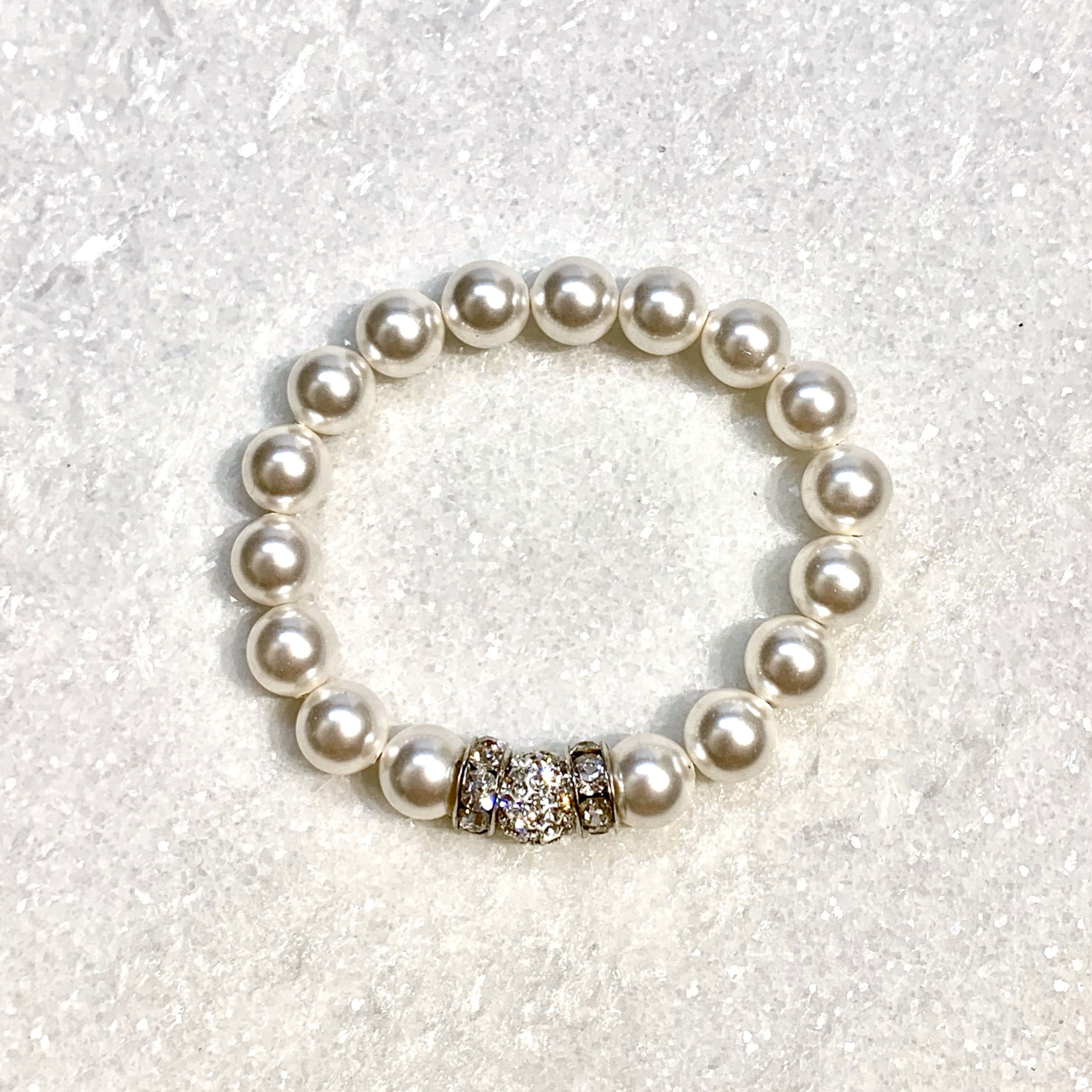 Kids Pearl & Pave' Ball Stretch Bracelet B148-SS