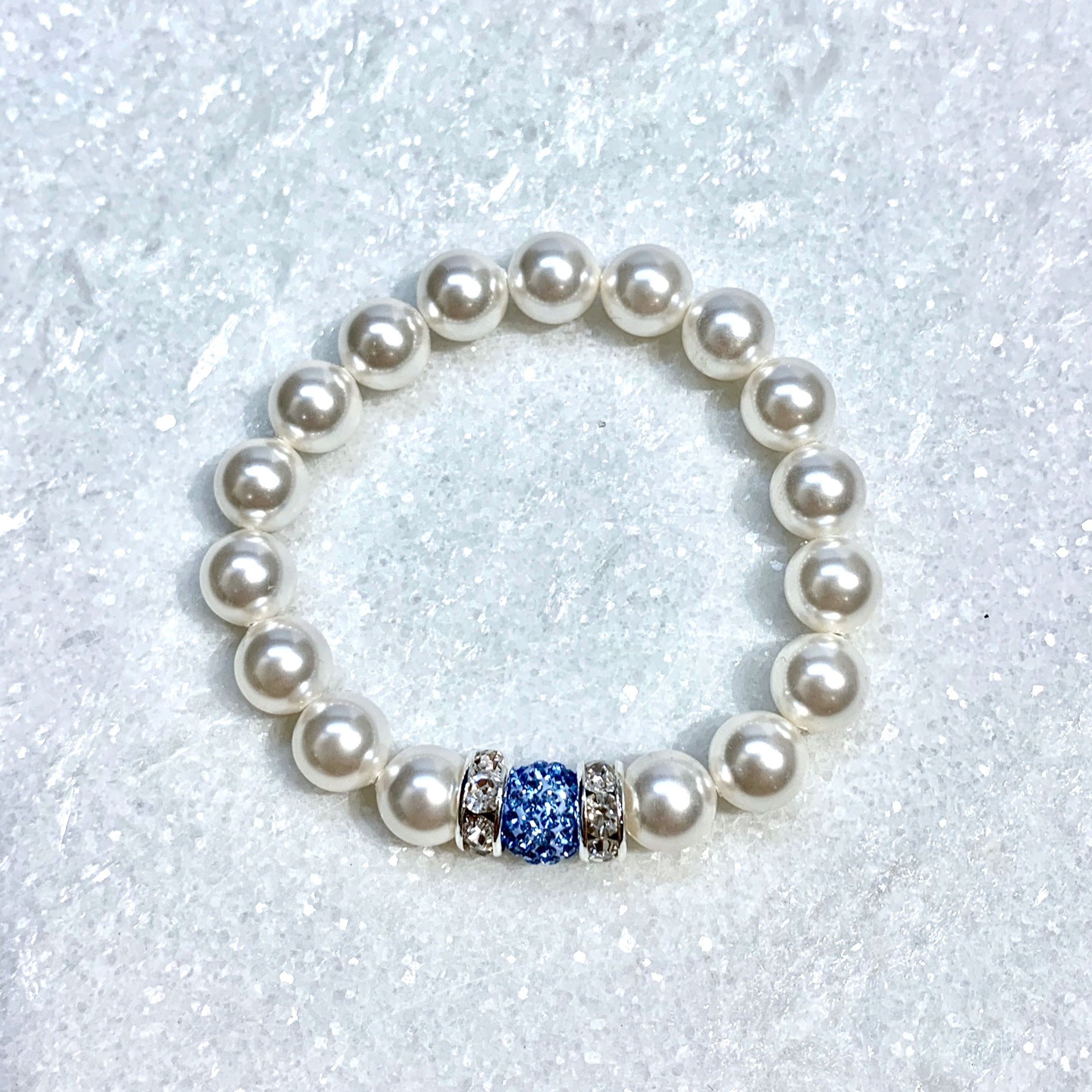Kids Pearl & Pave' Ball Stretch Bracelet B152-SS