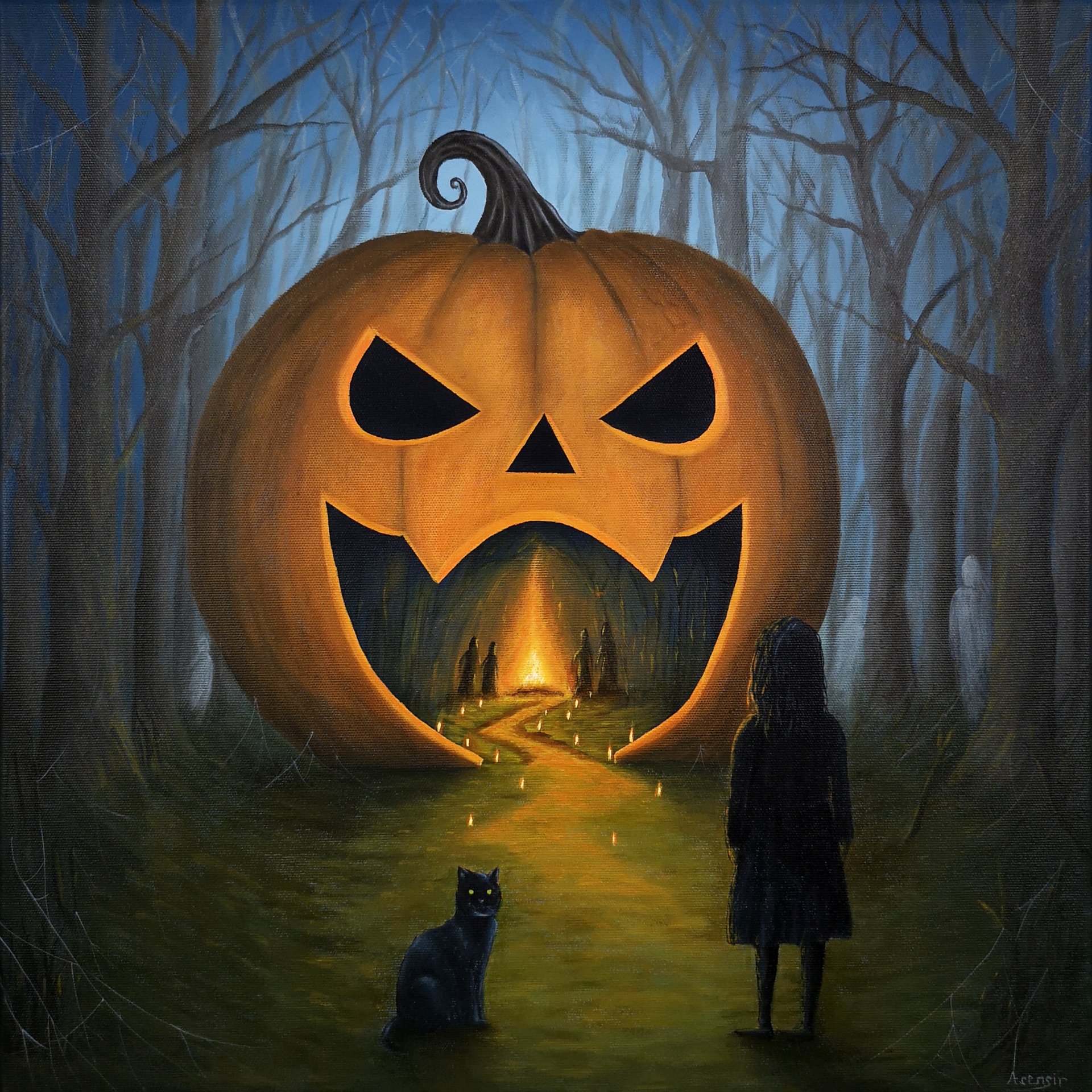 Surrealism fantasy art magical realism acrylic painting by polish artist ASENSIR
time grass tree trees landscape blue green yellow brown white orange calm melancholy beautiful scary Halloween forest ghost cat girl fire samhain misty
Surrealizm sztuka fantastyczna realizm magiczny polski artysta malarz obraz akrylowy na płótnie obrazy malowane na płótnie
czas drzewo trawa słońce widok krajobraz obraz malarstwo błękit zielony żółty brązowy biały spokój melancholia piękny pomarańczowy portal dynia straszny kot ognisko las duch