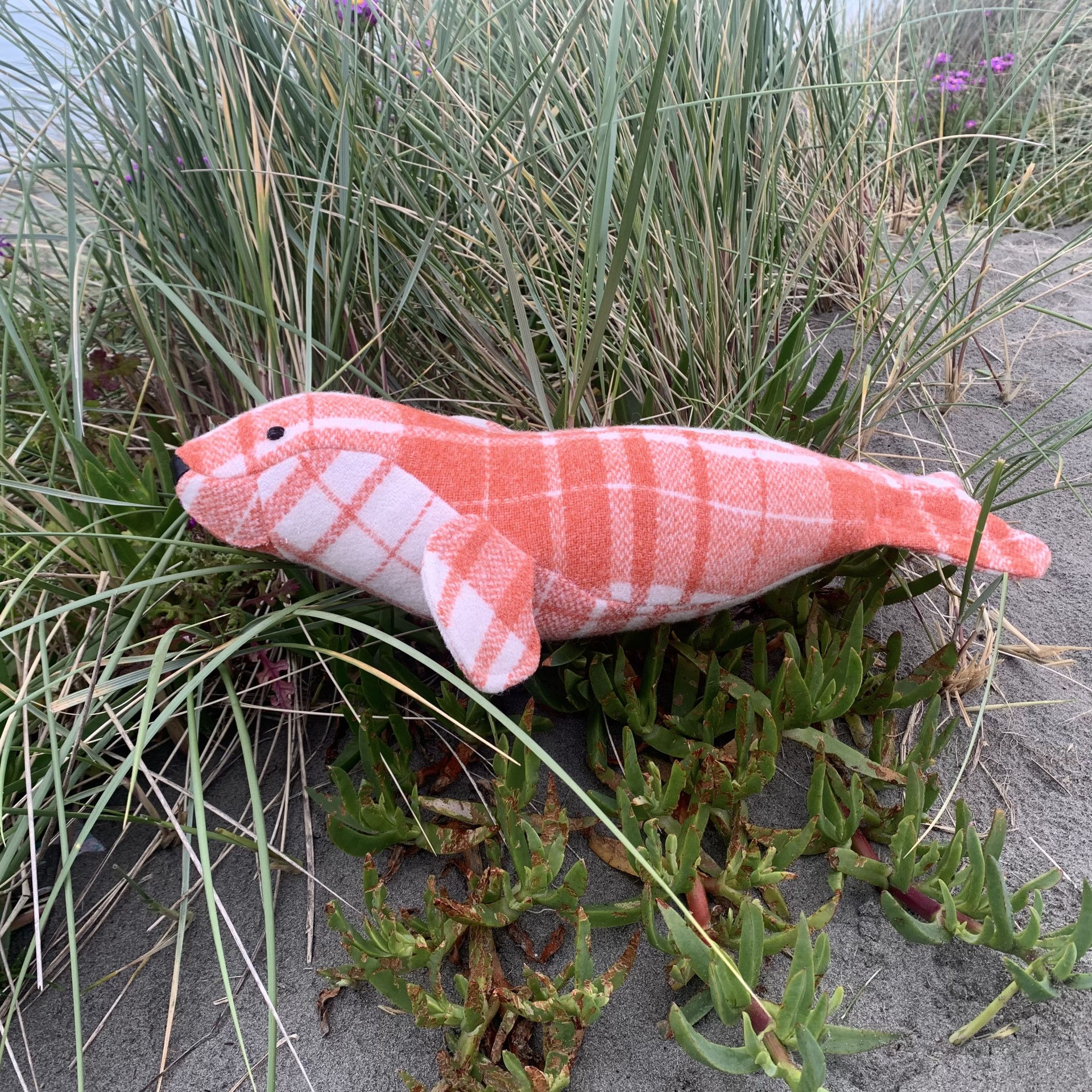 Seal Soft Toy - Orange Check Colour