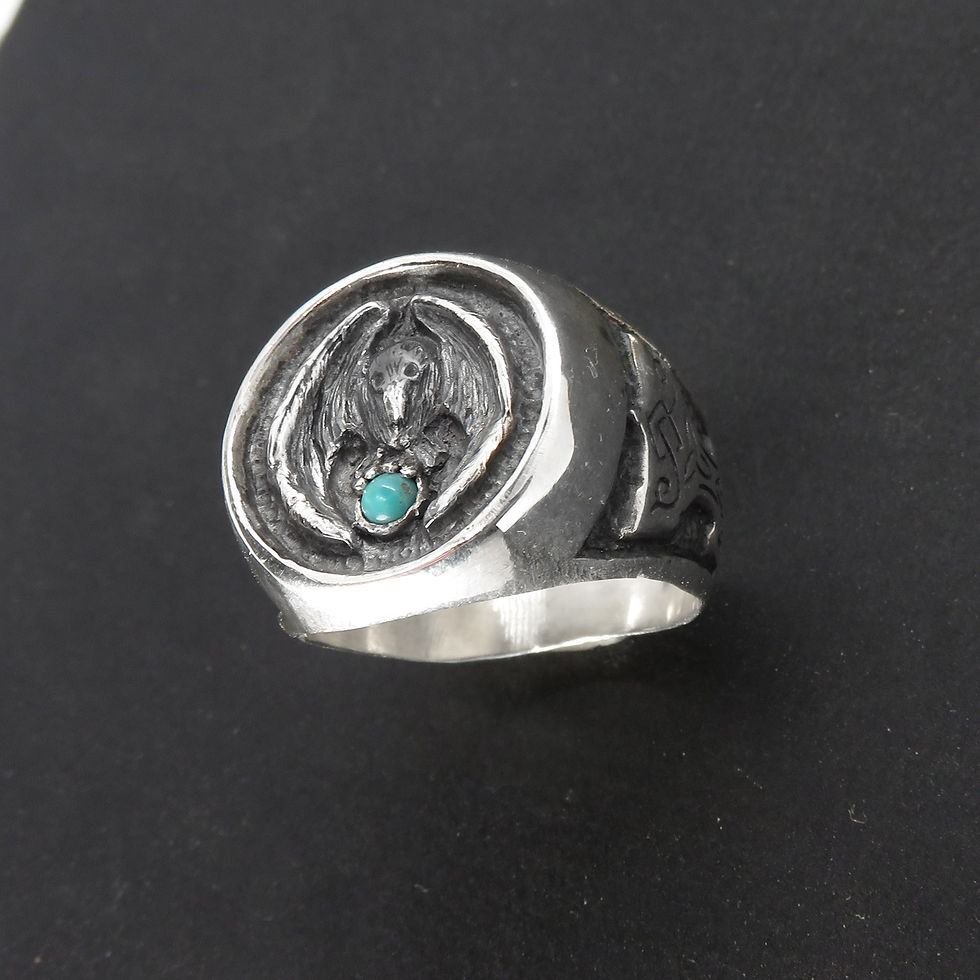 Thumbnail: Very Large Man's Signet Ring with Raven and Mjolnir - Viking Jewelry