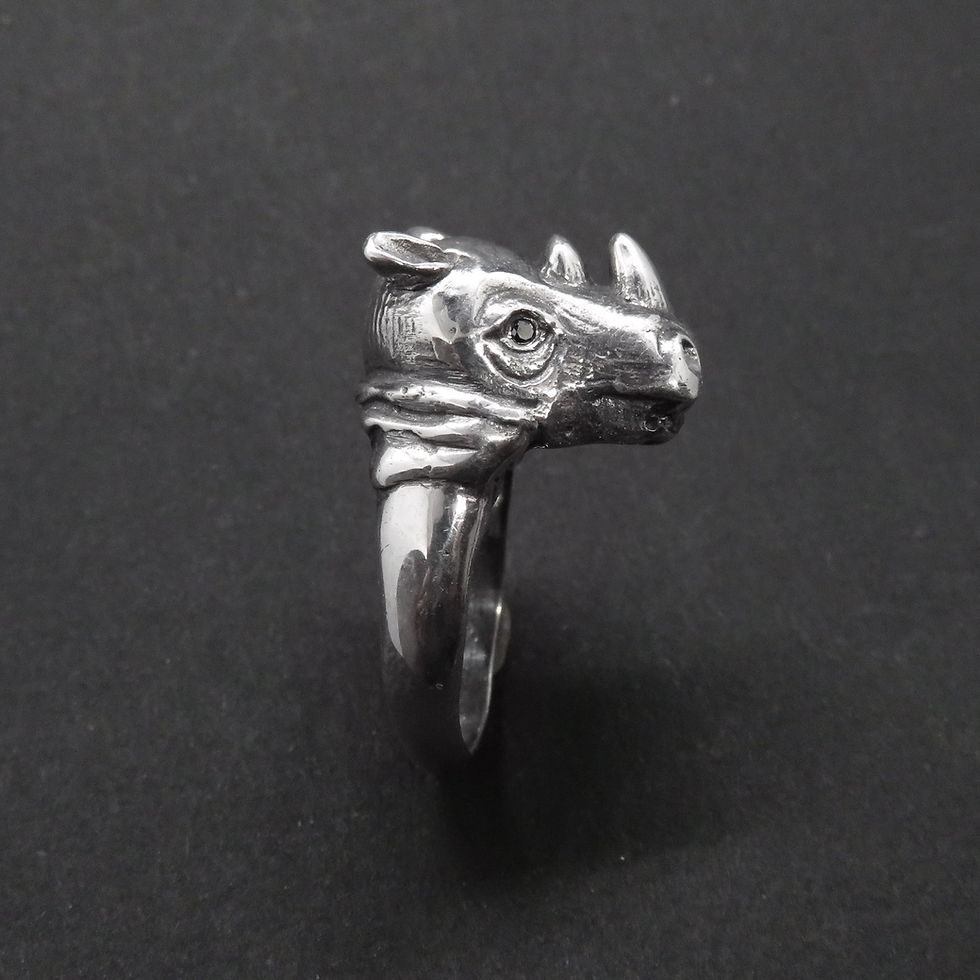Thumbnail: Rhinoceros Ring in Sterling Silver with Black Diamonds