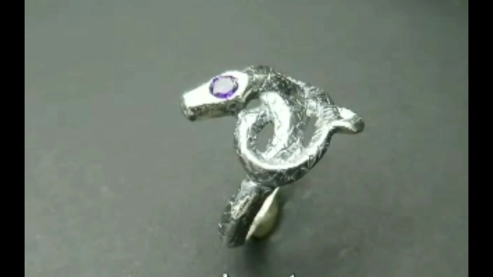 Thumbnail: Sterling Silver Serpent Ring with Amethyst