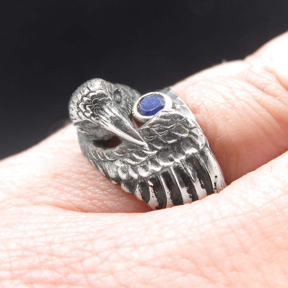Thumbnail: Raven Ring with Green Tourmaline Companion - Double Ring Set