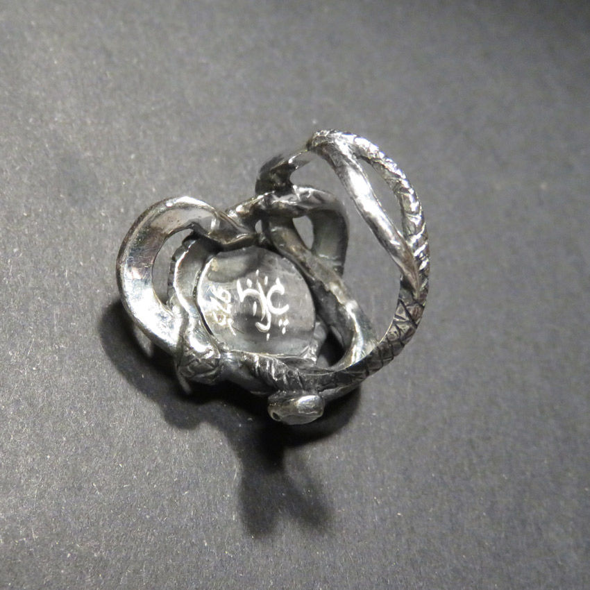 Thumbnail: Entwined Serpents Ring with Labradorite - Occult Serpent Jewelry