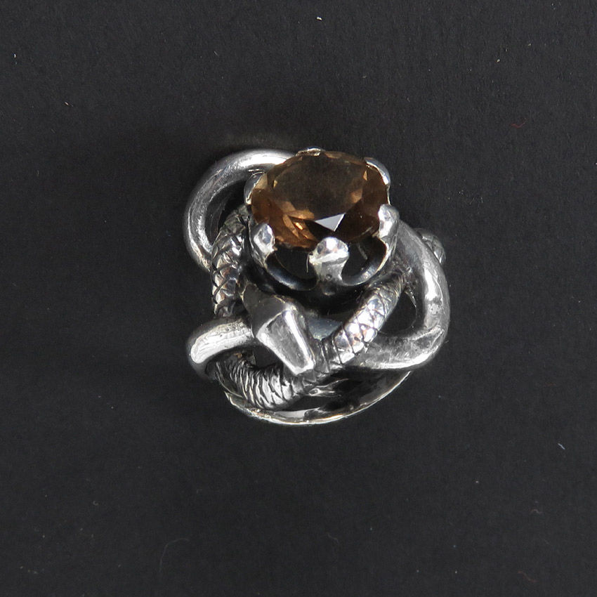 Thumbnail: Entwined Snakes Ring - Two Knotted Serpents and a Crown Set with Smoky Quartz