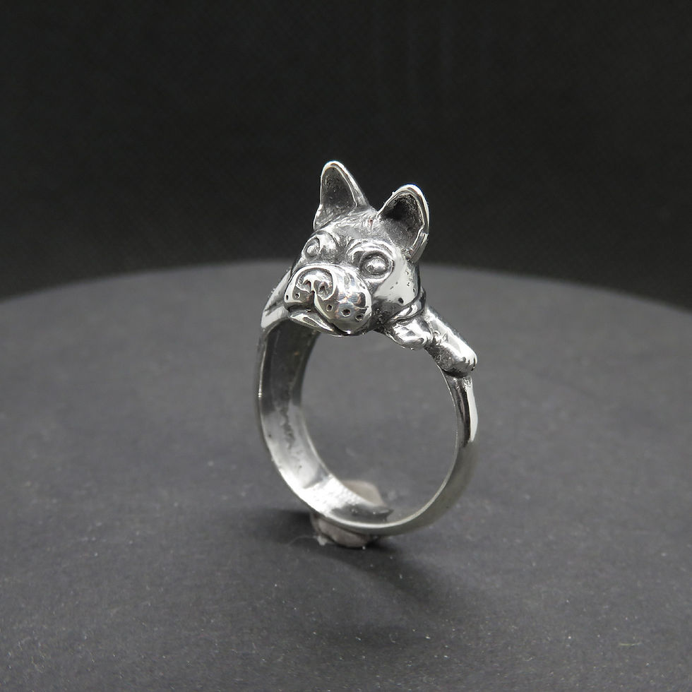 Thumbnail: French Bulldog Ring in Sterling Silver - Frenchie Ring