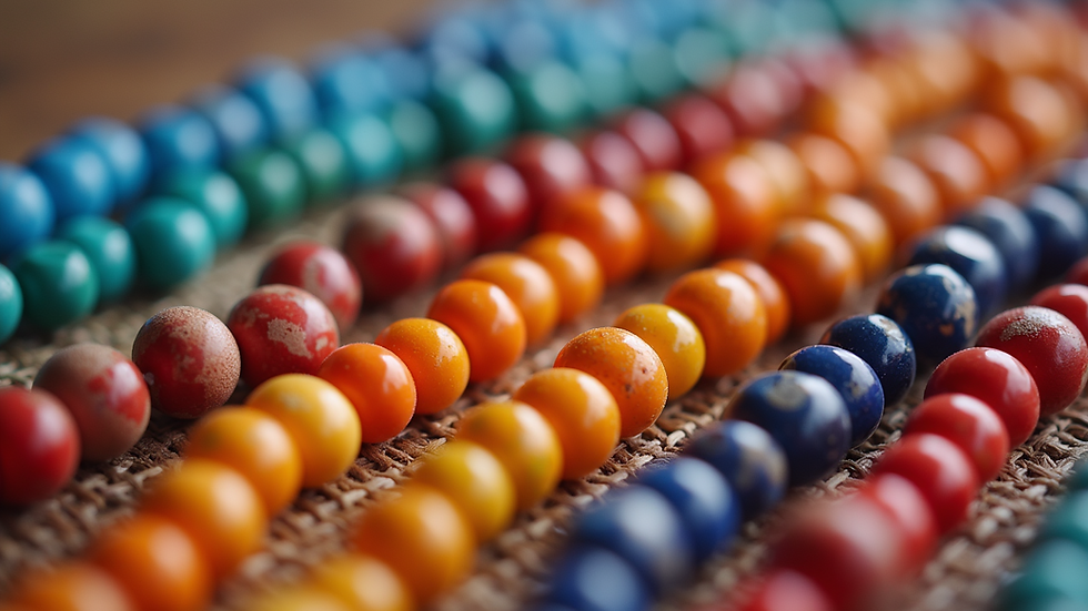 Close-up view of colorful beads arranged on a beading mat