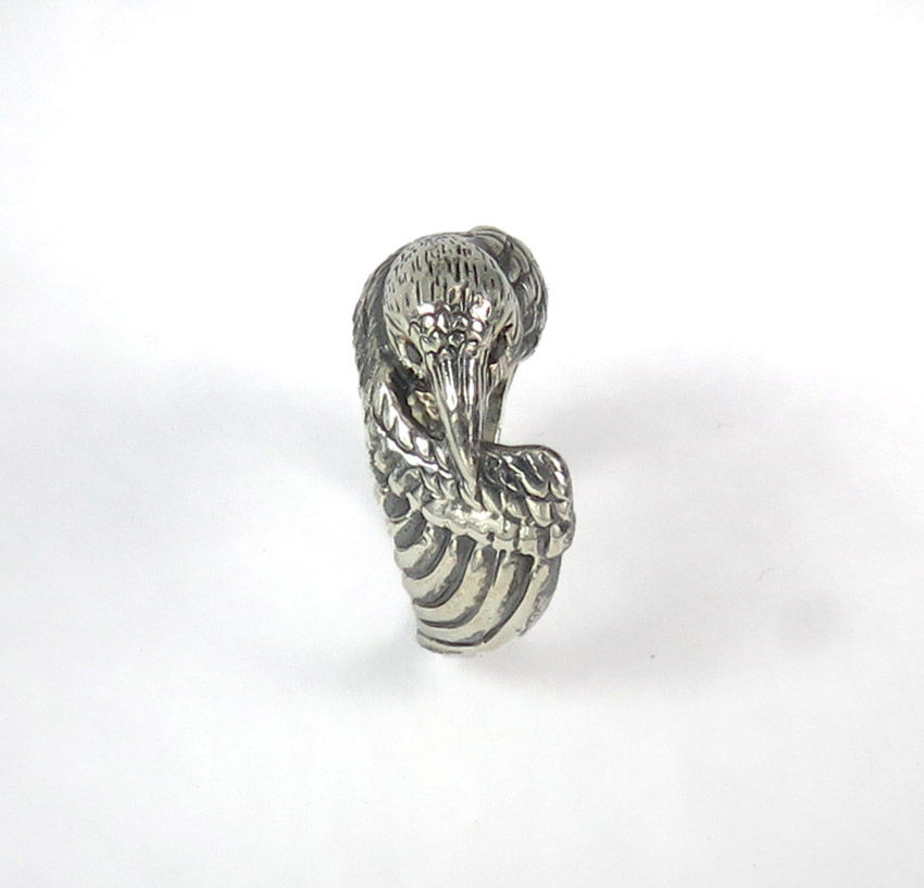 Thumbnail: Raven Ring with Black Diamond Eyes - Occult Ring in Sterling Silver